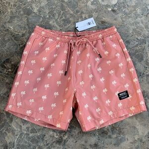 WeSC Zack Aop Swim Trunks Shorts Men’s Large Women’s XL Palm Trees Dusty Rose